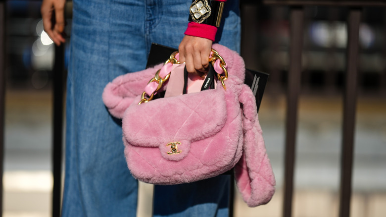 Pink fuzzy handbag