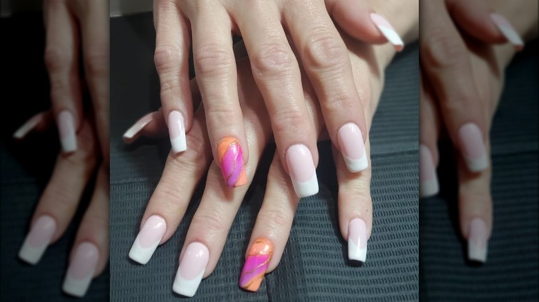 French manicure with watercolor accents 