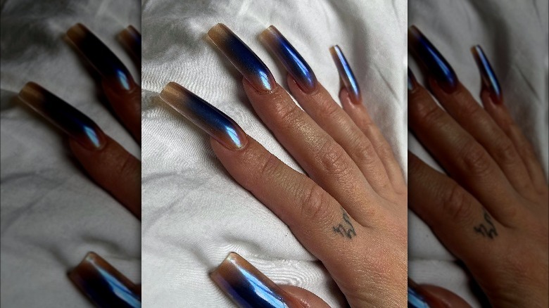 Long ombre chrome nails 