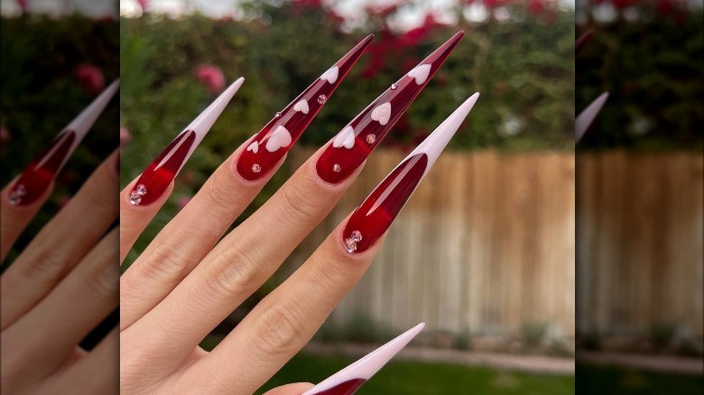 Long stiletto nails with hearts