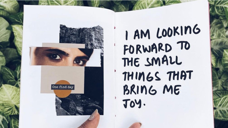 journal with collage and affirmation