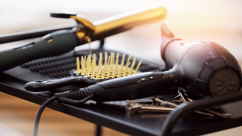 Hair styling tools at a hair salon.