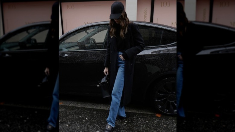 Wide leg jeans and loafers