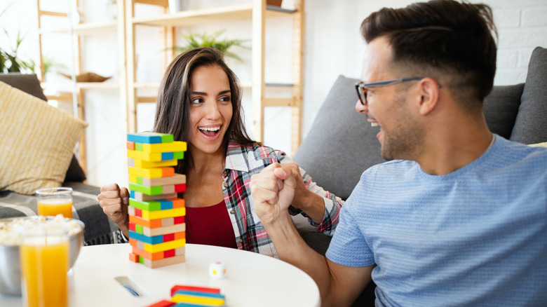 couple playing jenga