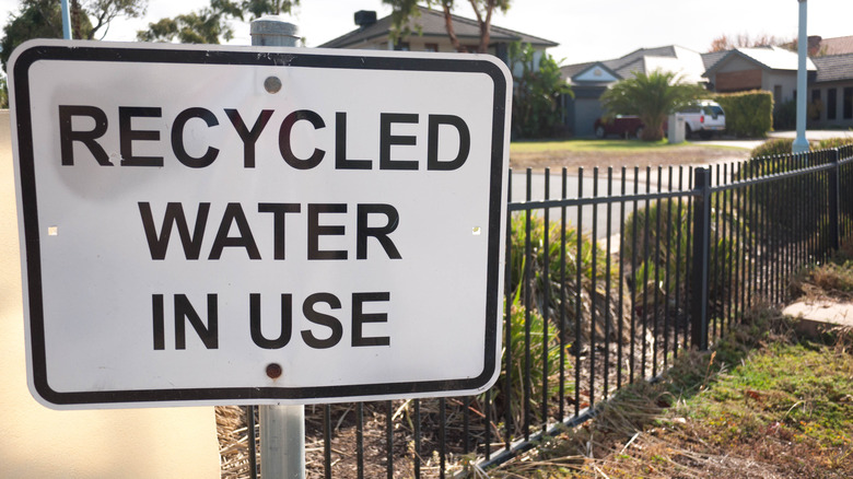 recycled water sign on lawn