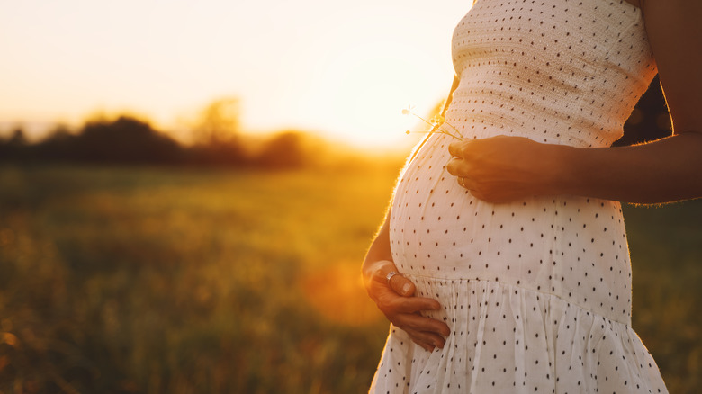 pregnant woman during golden hour