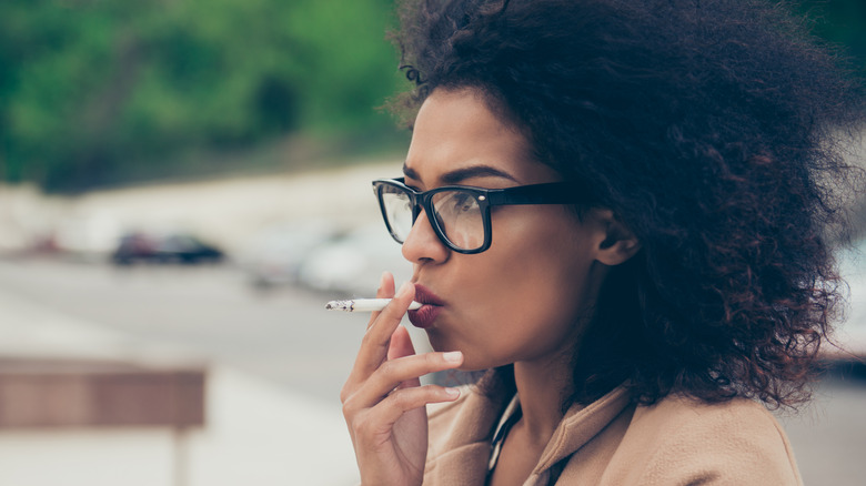 Woman smoking a cigarette