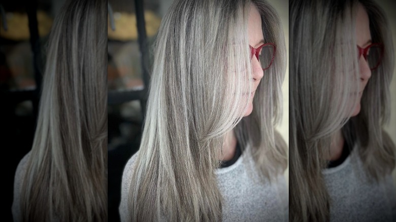 Woman with herringbone highlights