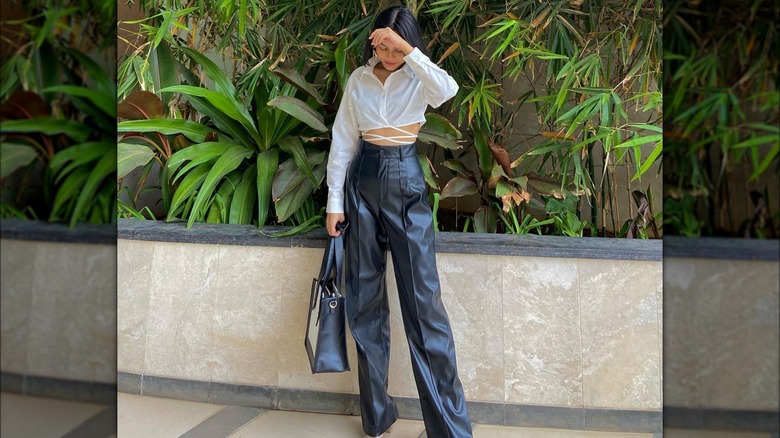 Girl leather high-waisted pants