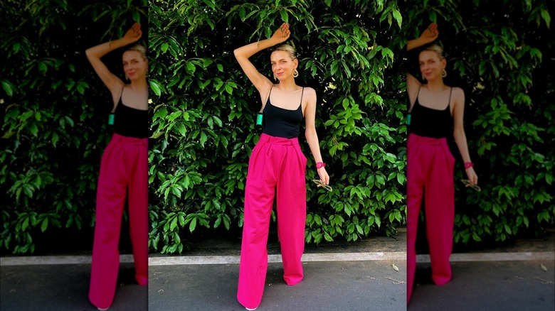 Girl pink high-waisted pants