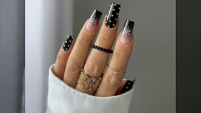 black moody festive nails