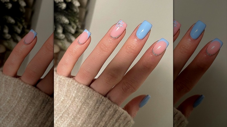 light blue festive nails