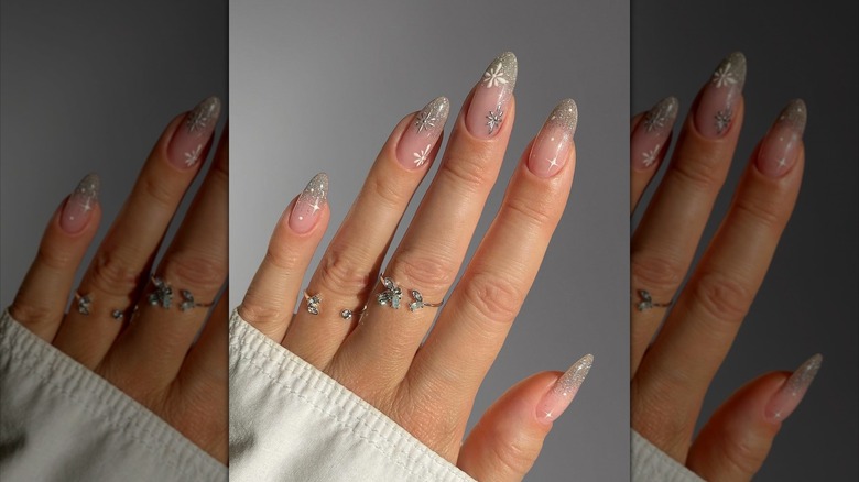 golden sparkly French manicure