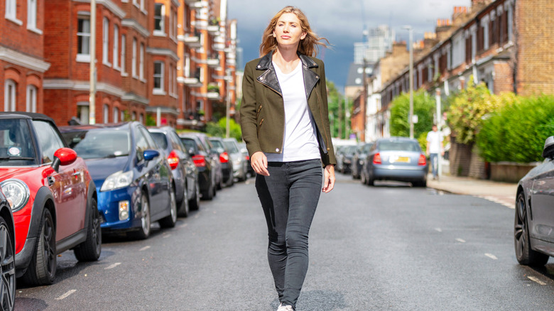 woman walking in city