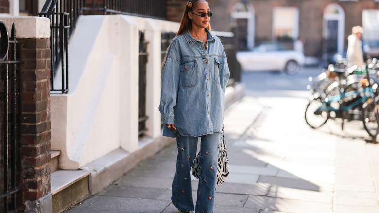 woman wearing denim on denim