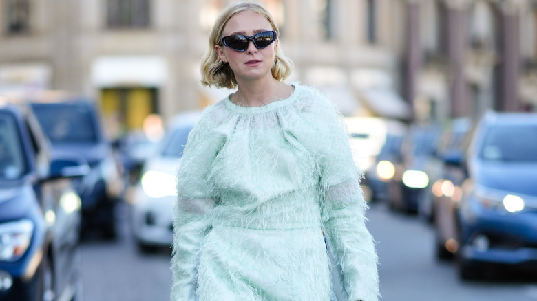 woman in fun pastel dress