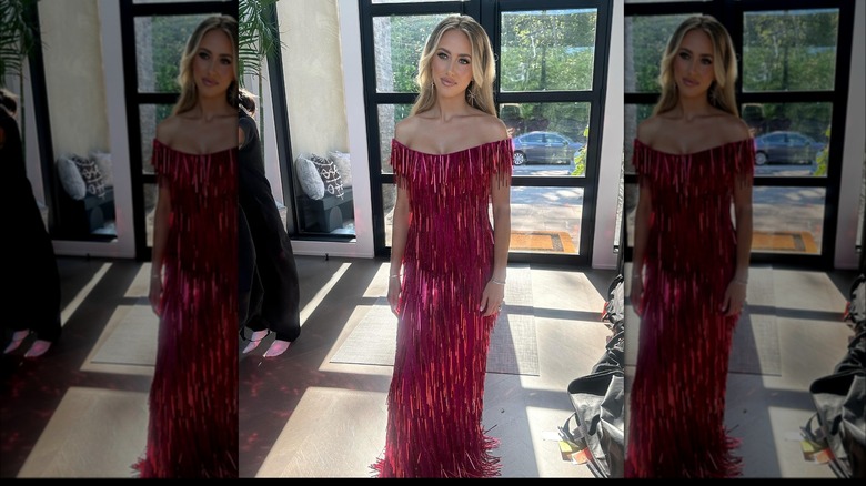 Brittany Mahomes in red tinseled dress