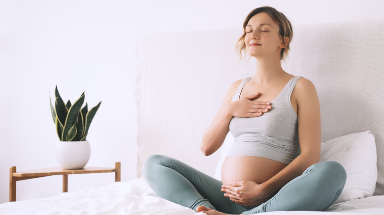 Visibly pregnant model sitting