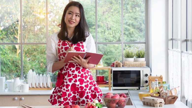 woman wearing heart apron