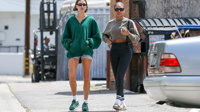 Hailey Bieber wearing dad sneakers