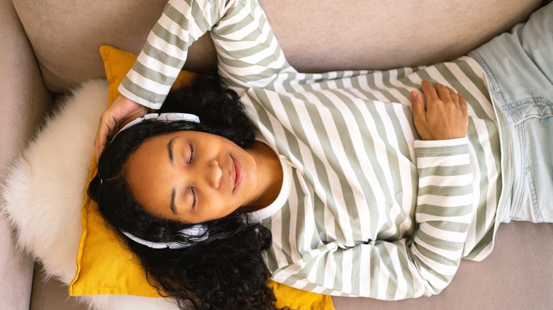 Woman listening to audiobook