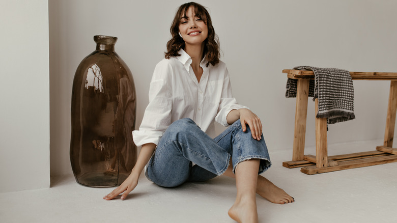 woman in wrinkle-free white shirt