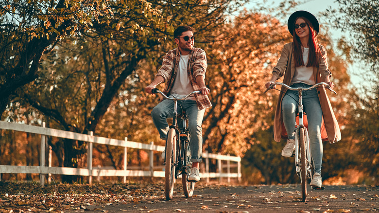 Romantic couple on bike ride