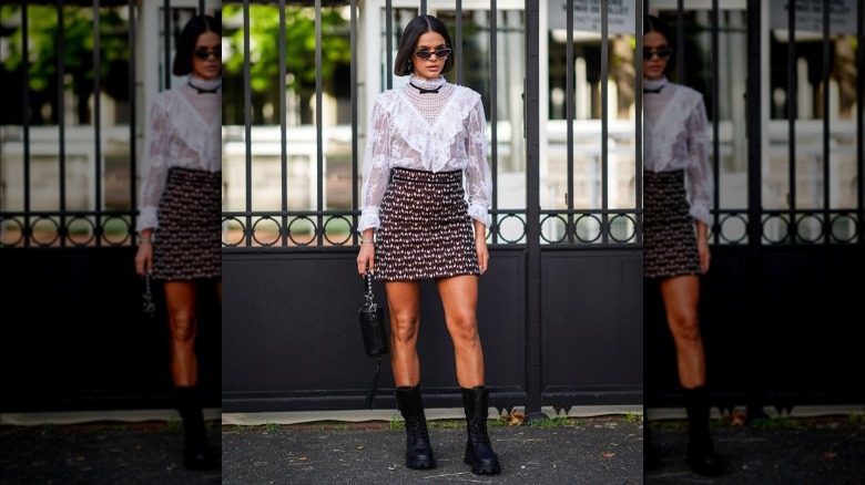 black and white miniskirt outfit