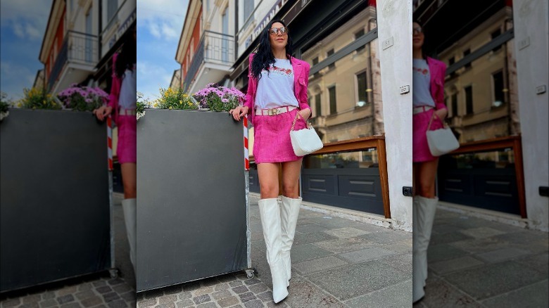 hot pink miniskirt outfit