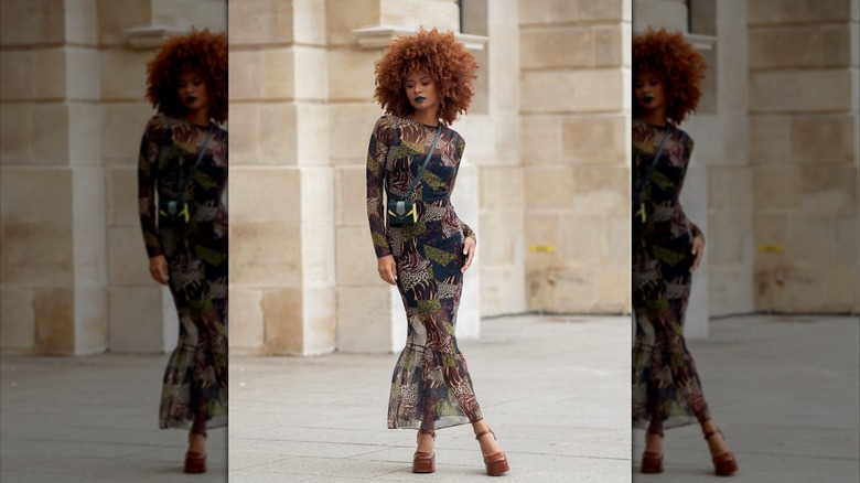 Woman wearing colorful dress