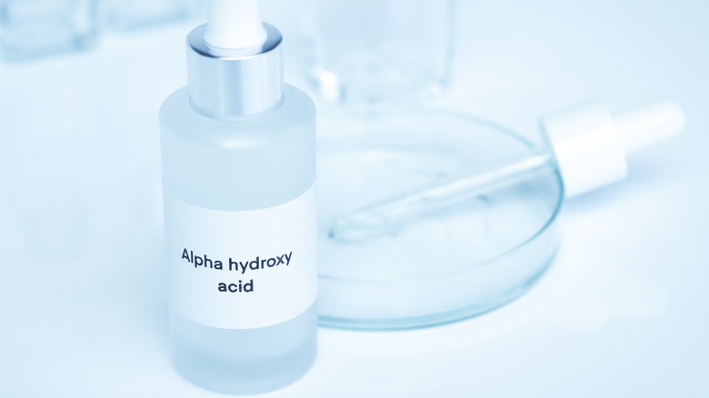 Alpha hydroxy acid bottle in a laboratory