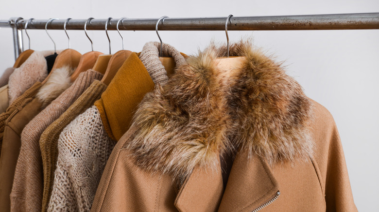 Coat on rack with faux collar
