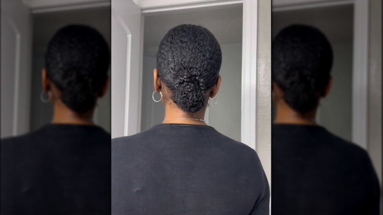 Looped bun on short curly hair