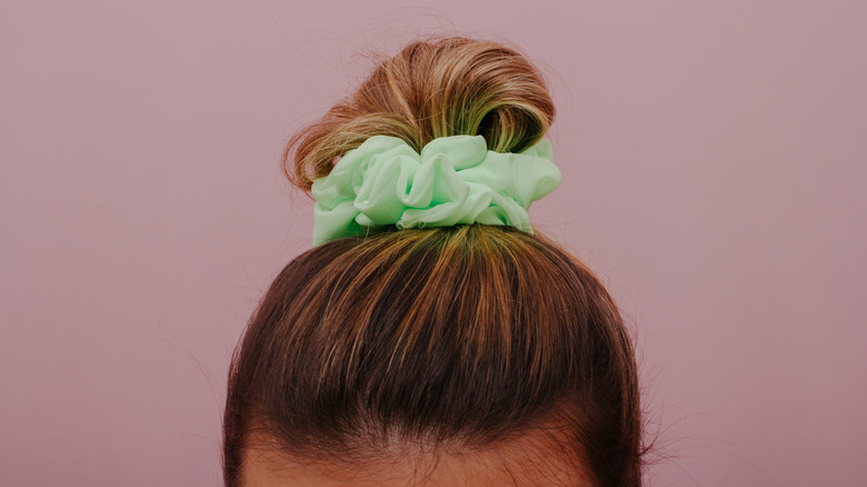 Woman wearing a scrunchy