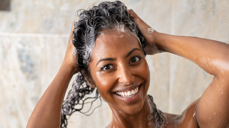 Woman washing her hair