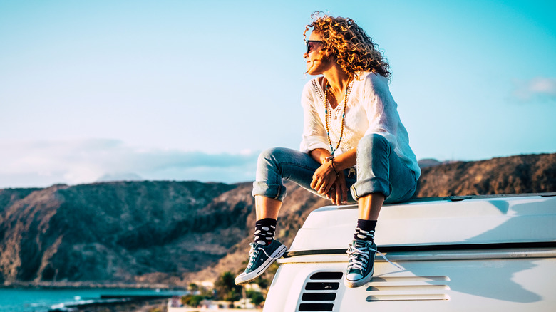 woman traveling on road trip