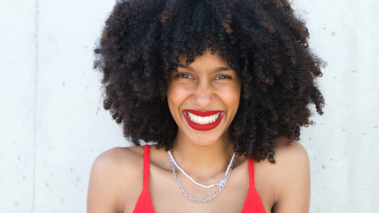 Woman wearing red lipstick