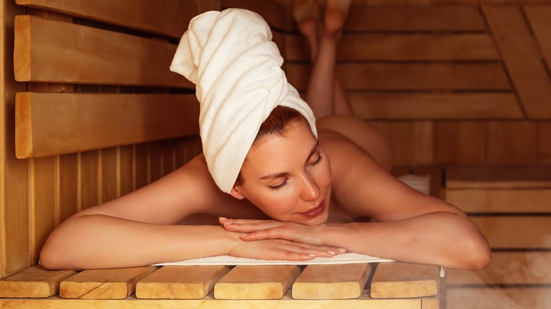 female in a sauna