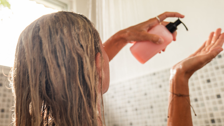 A woman washing her hair