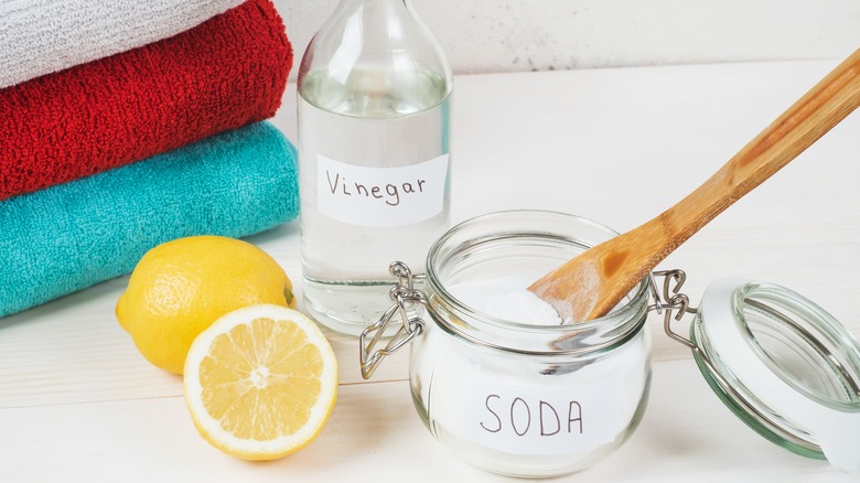 vinegar, baking soda, and lemon