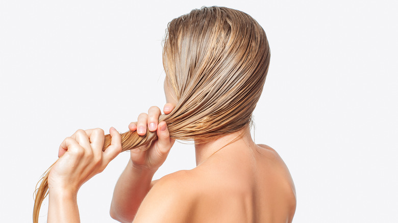 woman with wet blonde hair