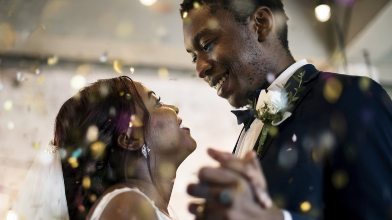 African American couple on wedding day