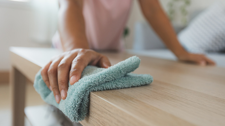 Woman cleaning the counter