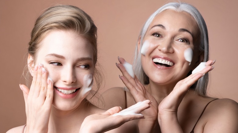 women caring for skin