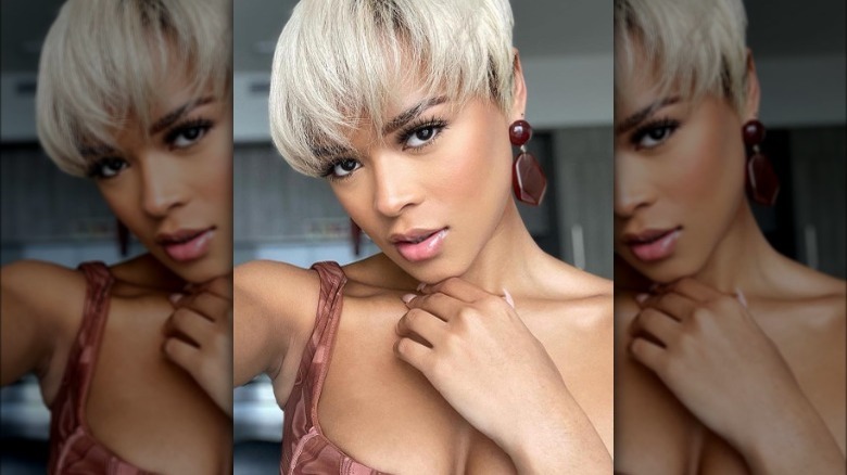 Serayah with platinum bowl cut hairstyle