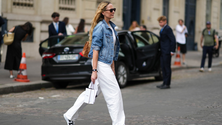 woman wearing denim jacket