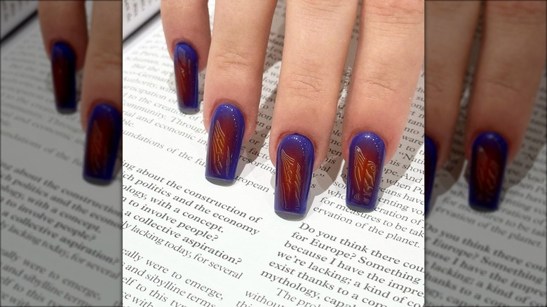 blue and red aura nails