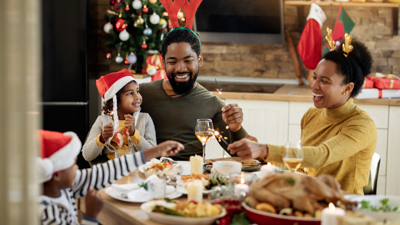 Family at Christmas dinner