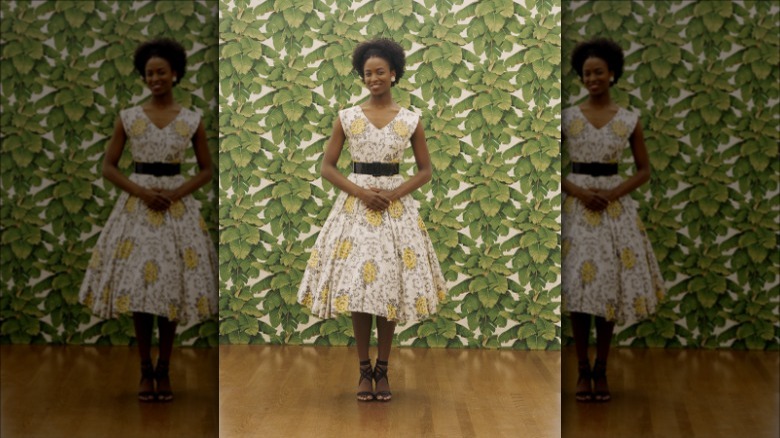 Woman in floral dress