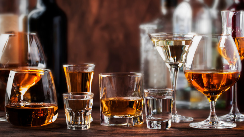 table with whiskey and cognac drinks